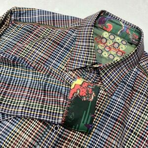 Robert Graham Dress Shirt Men XL Colorful Rainbow Abstract Plaid‎ Flip Cuff